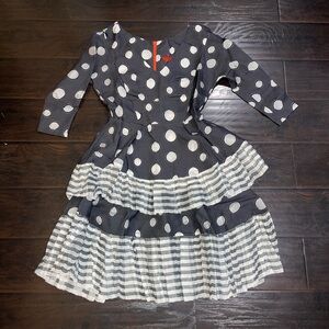 Narciss Polka Dot Ruffle Dress - black/Gray and White Size 8 Rockabilly NWT